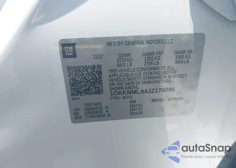 2018 GMC Acadia Slt-1 из США, поврежденный, VIN 1GKKNMLA4JZ178095